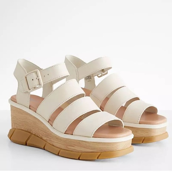 Sorel Joanie lll Platform Wedge Sandals 90s Neutral Off White Leather Chunky - Picture 3 of 17